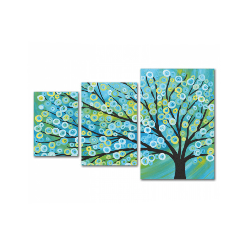 Τρίπτυχος πίνακας σε καμβά Γαλάζιο Δέντρο